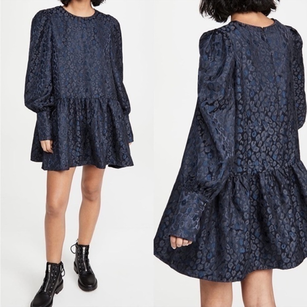 Never Fully Dressed Leopard Jacquard Mini Drop Waist in Black Navy